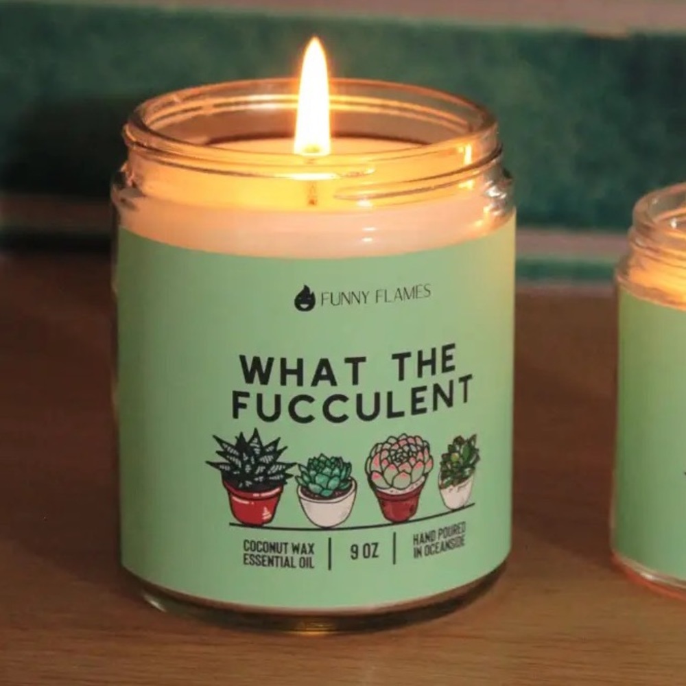 Funny Flames Plant Lover What The Fucculent Humorous Scented 9 Oz Pine Candle